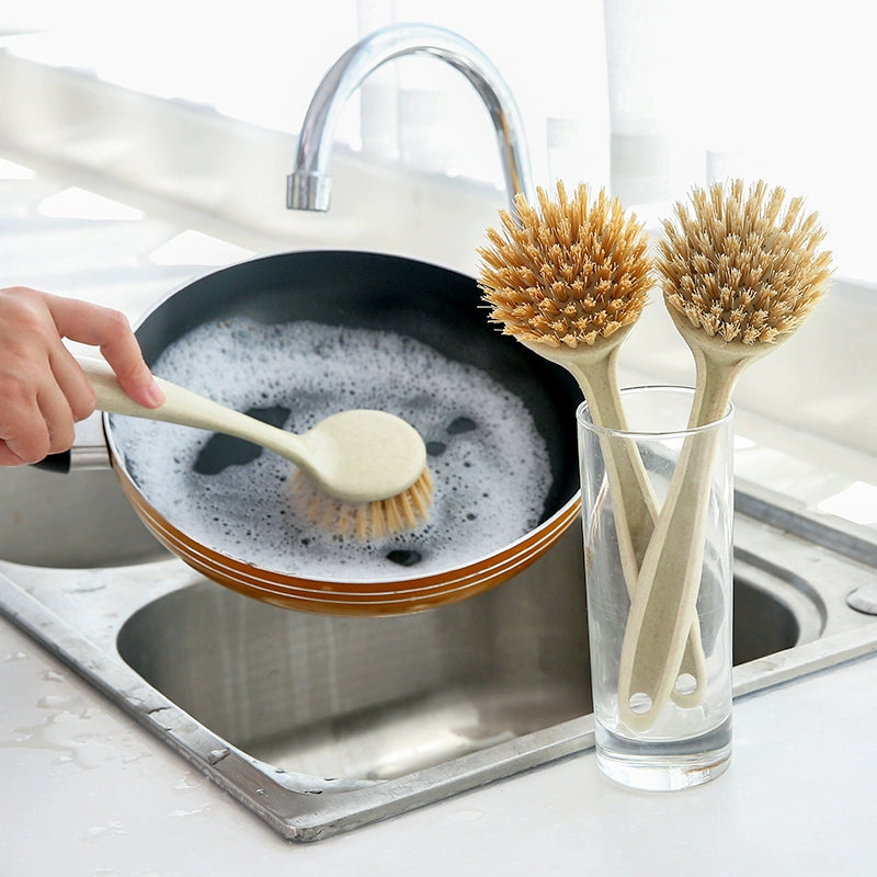 2 PCs Kitchen Easy-to-Clean Lint-Free Long Handle Wok Brush