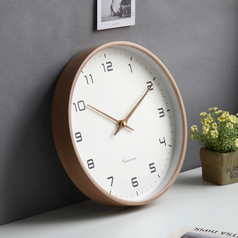 Nordic wooden wall clock, European style home decor, Minimalist wood clock, Silent ticking wall clock, Living room timepiece, Modern kitchen decor, Elegant wooden design, Tranquil home accessory, Timeless wall decoration, Contemporary home accent.